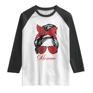 Morocco Girl Raglan Shirt Moroccan Princess Morocco Flag Messy Bun TS10 White Black Print Your Wear
