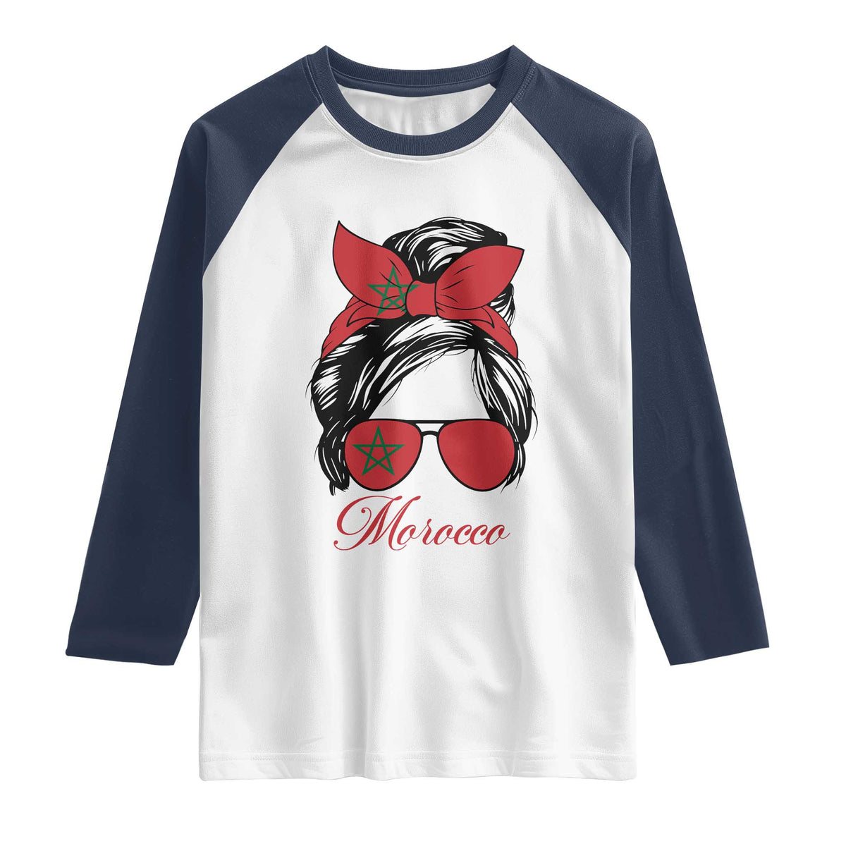 Morocco Girl Raglan Shirt Moroccan Princess Morocco Flag Messy Bun TS10 XS White Navy Print Your Wear