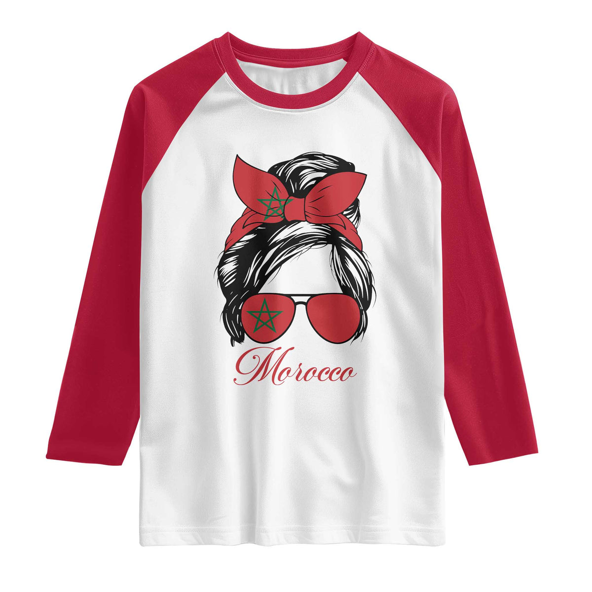 Morocco Girl Raglan Shirt Moroccan Princess Morocco Flag Messy Bun TS10 White Red Print Your Wear