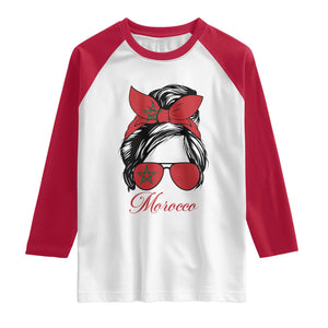 Morocco Girl Raglan Shirt Moroccan Princess Morocco Flag Messy Bun TS10 White Red Print Your Wear