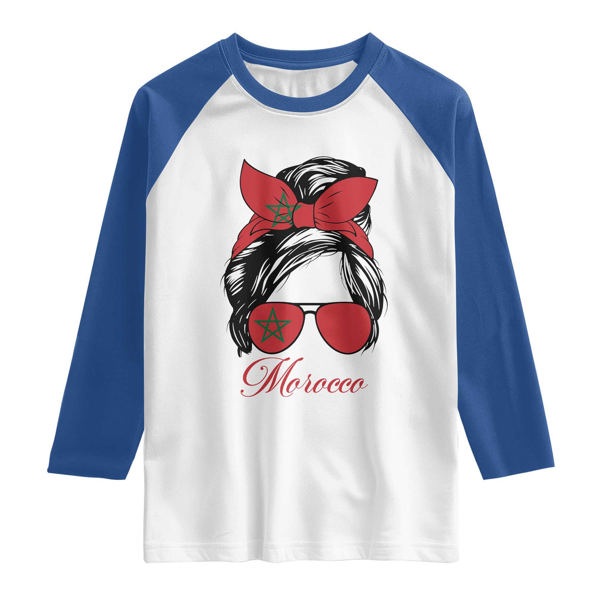 Morocco Girl Raglan Shirt Moroccan Princess Morocco Flag Messy Bun TS10 White Royal Print Your Wear