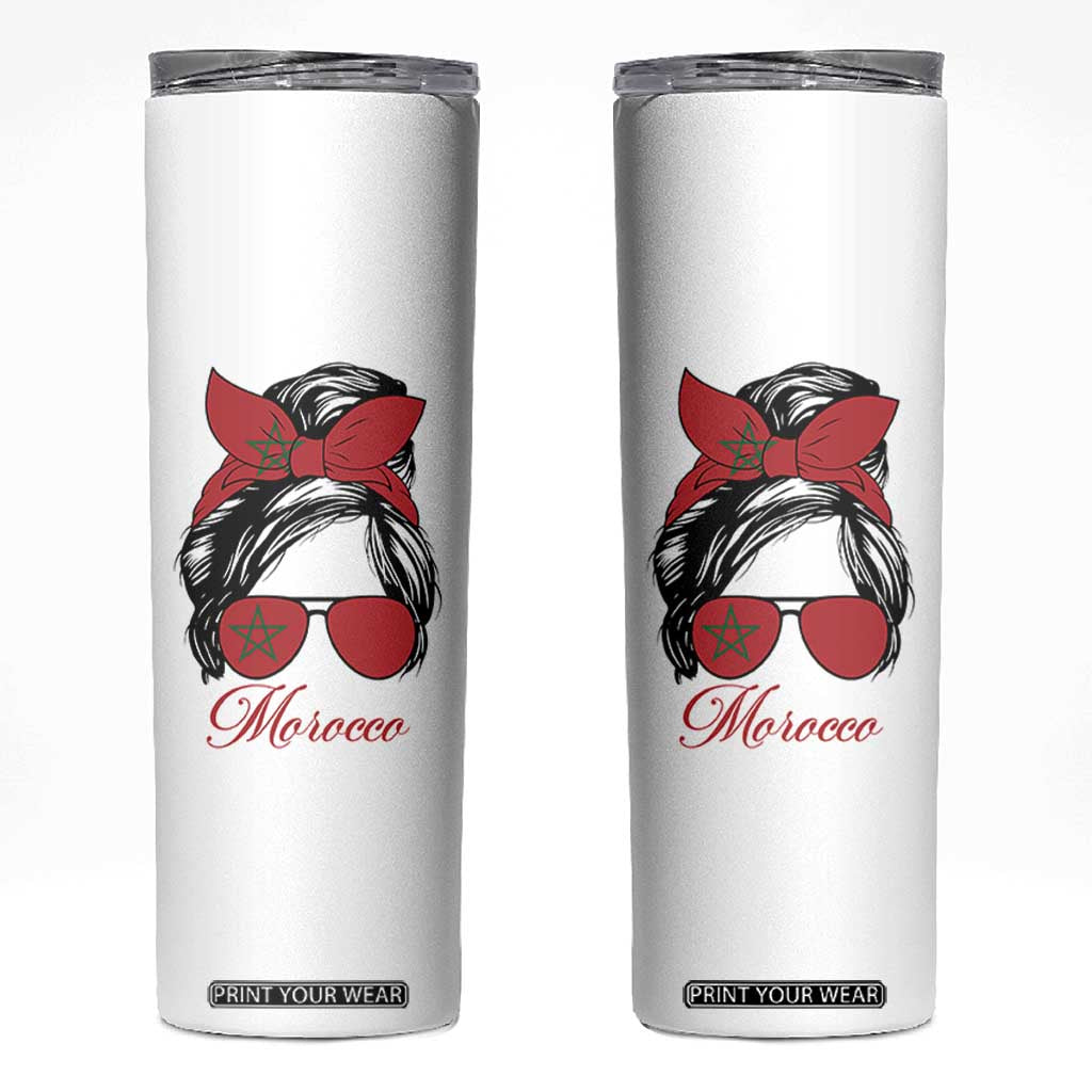 Morocco Girl Skinny Tumbler Moroccan Princess Morocco Flag Messy Bun TS10 White Print Your Wear