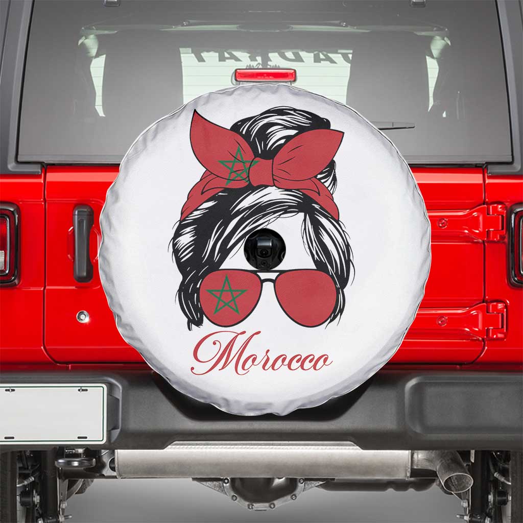 Morocco Girl Spare Tire Cover Moroccan Princess Morocco Flag Messy Bun TS10 White Print Your Wear
