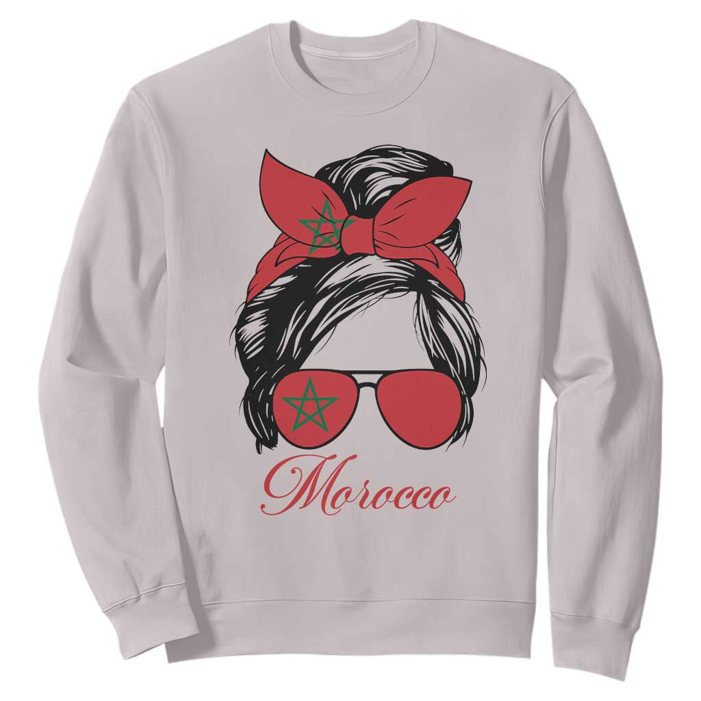 Morocco Girl Sweatshirt Moroccan Princess Morocco Flag Messy Bun TS10 Ice Gray Print Your Wear