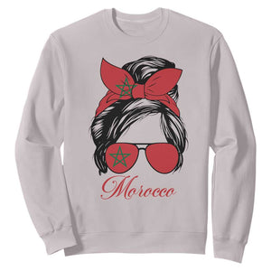 Morocco Girl Sweatshirt Moroccan Princess Morocco Flag Messy Bun TS10 Ice Gray Print Your Wear