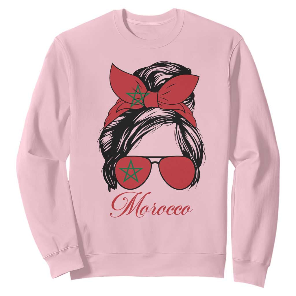 Morocco Girl Sweatshirt Moroccan Princess Morocco Flag Messy Bun TS10 Light Pink Print Your Wear