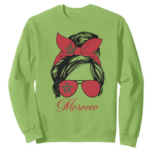 Morocco Girl Sweatshirt Moroccan Princess Morocco Flag Messy Bun TS10 S Lime Print Your Wear