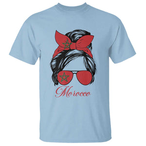 Morocco Girl T Shirt Moroccan Princess Morocco Flag Messy Bun TS10 Light Blue Print Your Wear