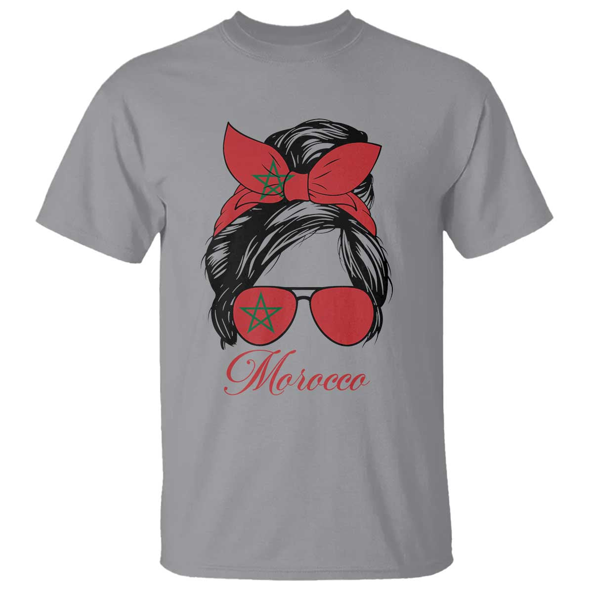Morocco Girl T Shirt Moroccan Princess Morocco Flag Messy Bun TS10 Sport Gray Print Your Wear