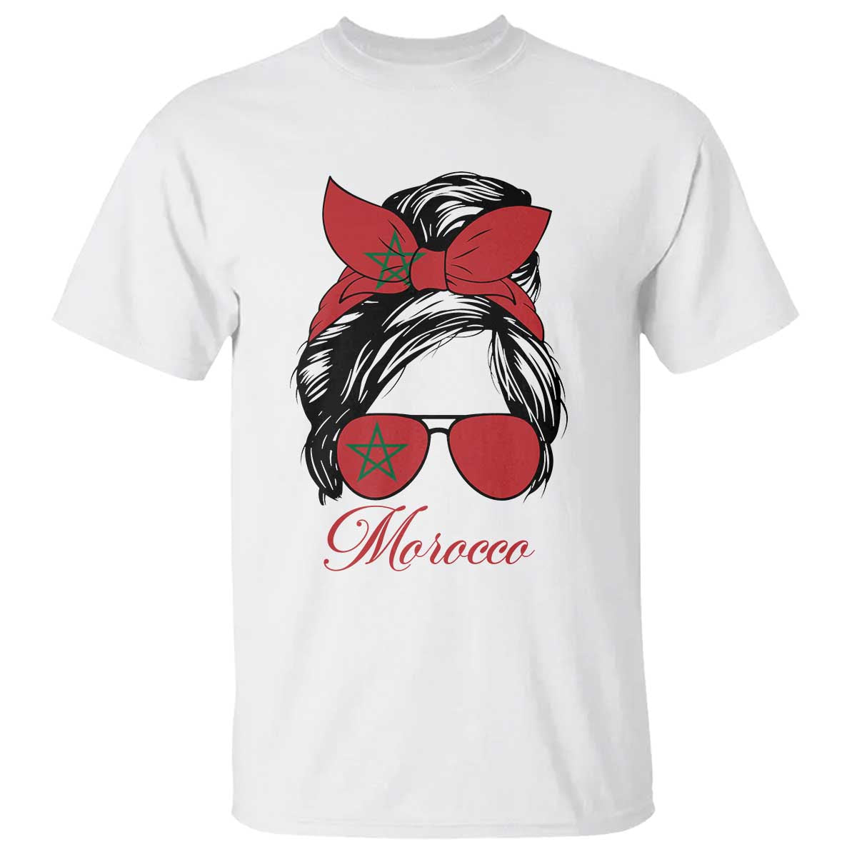 Morocco Girl T Shirt Moroccan Princess Morocco Flag Messy Bun TS10 White Print Your Wear