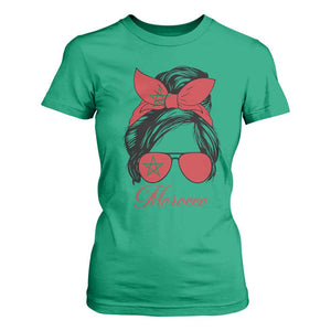Morocco Girl T Shirt For Women Moroccan Princess Morocco Flag Messy Bun TS10 Irish Green Print Your Wear