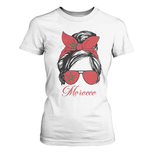 Morocco Girl T Shirt For Women Moroccan Princess Morocco Flag Messy Bun TS10 White Print Your Wear