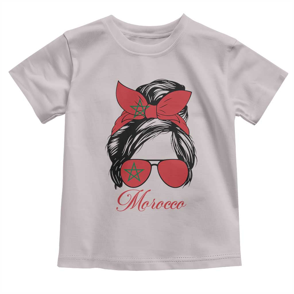 Morocco Girl Toddler T Shirt Moroccan Princess Morocco Flag Messy Bun TS10 Ice Gray Print Your Wear