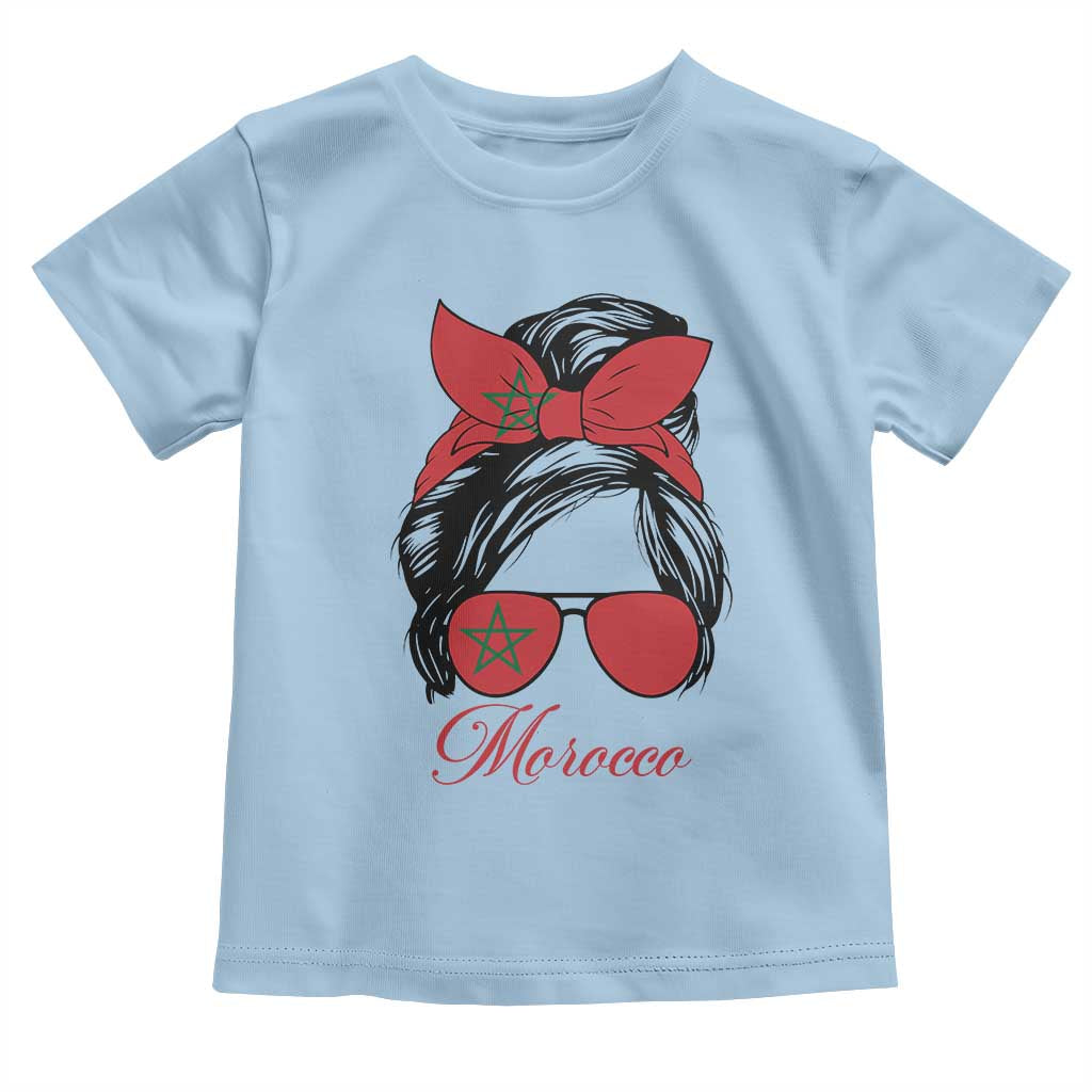 Morocco Girl Toddler T Shirt Moroccan Princess Morocco Flag Messy Bun TS10 Light Blue Print Your Wear