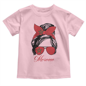 Morocco Girl Toddler T Shirt Moroccan Princess Morocco Flag Messy Bun TS10 Light Pink Print Your Wear