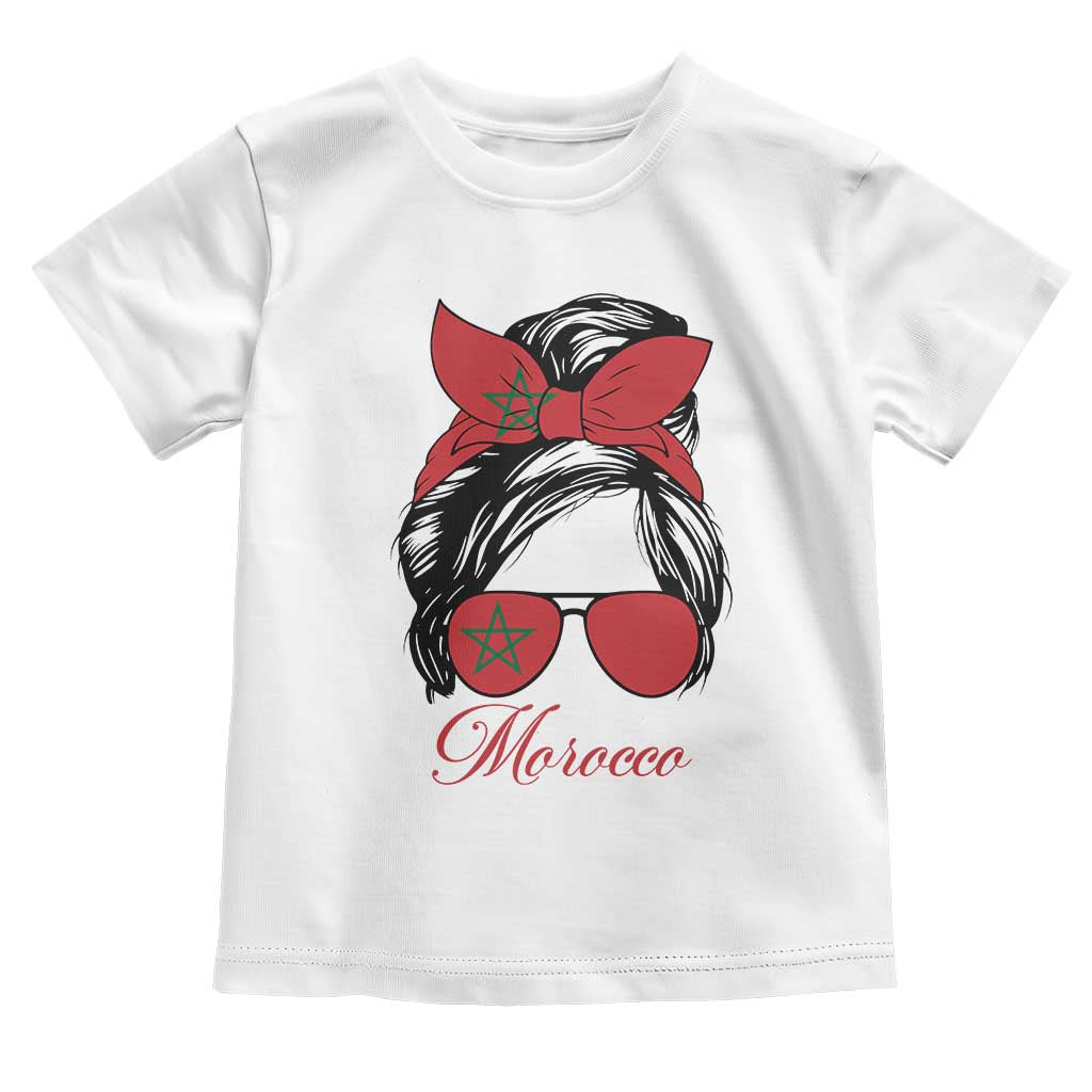 Morocco Girl Toddler T Shirt Moroccan Princess Morocco Flag Messy Bun TS10 White Print Your Wear