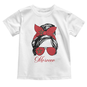 Morocco Girl Toddler T Shirt Moroccan Princess Morocco Flag Messy Bun TS10 White Print Your Wear