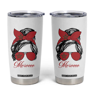 Morocco Girl Tumbler Cup Moroccan Princess Morocco Flag Messy Bun TS10 White Print Your Wear