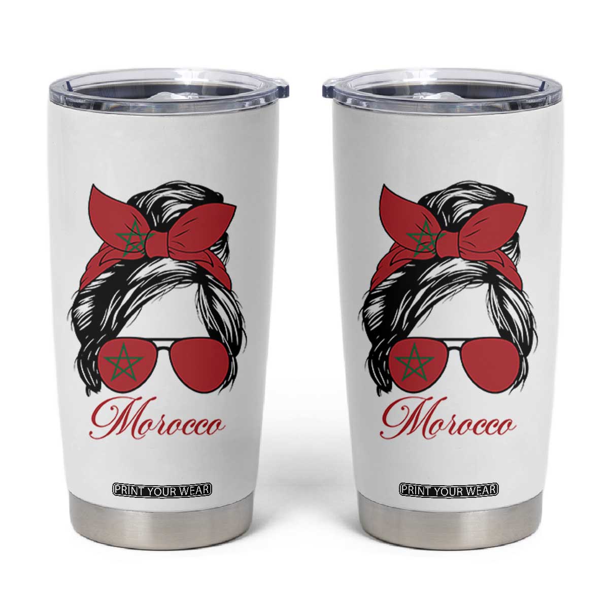 Morocco Girl Tumbler Cup Moroccan Princess Morocco Flag Messy Bun TS10 White Print Your Wear
