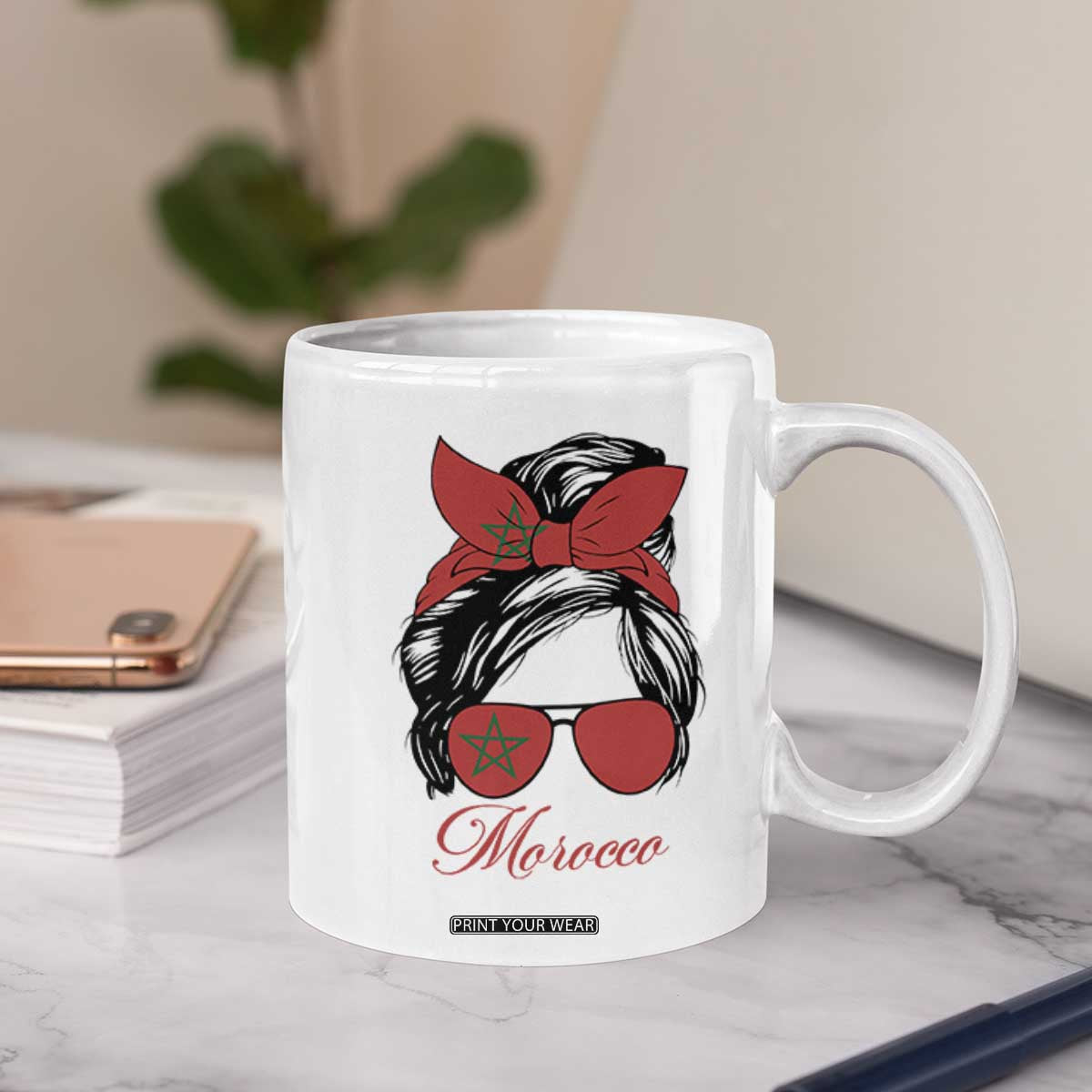 Morocco Girl Coffee Mug Moroccan Princess Morocco Flag Messy Bun TS10 Print Your Wear