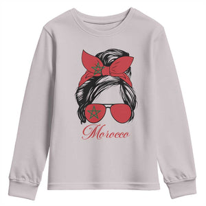 Morocco Girl Youth Sweatshirt Moroccan Princess Morocco Flag Messy Bun TS10 Ice Gray Print Your Wear