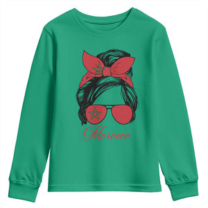 Morocco Girl Youth Sweatshirt Moroccan Princess Morocco Flag Messy Bun TS10 Irish Green Print Your Wear