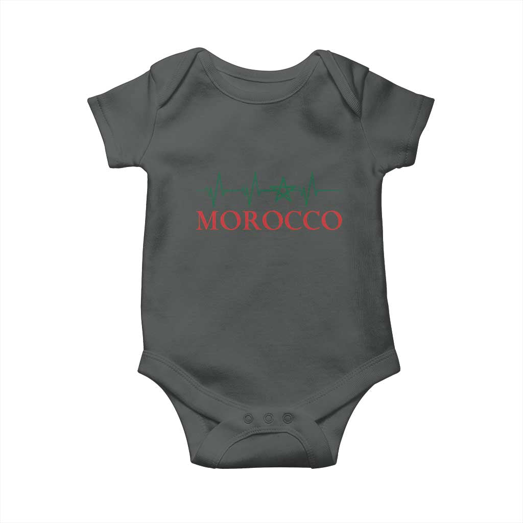 Morocco Baby Onesie Heartbeat Green Star Patriotic Pride Gift for Proud Moroccan TS10 Dark Heather Print Your Wear