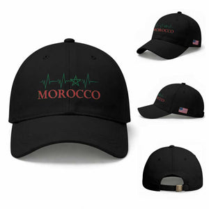 Morocco Baseball Cap Heartbeat Green Star Patriotic Pride Gift for Proud Moroccan TS10 Baseball Cap Universal Fit Black Print Your Wear