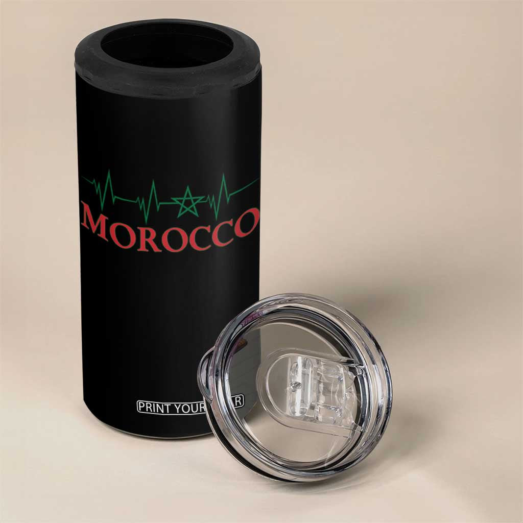 Morocco 4 in 1 Can Cooler Tumbler Heartbeat Green Star Patriotic Pride Gift for Proud Moroccan TS10 Print Your Wear