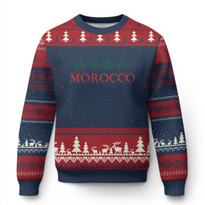 Morocco Ugly Christmas Sweater Heartbeat Green Star Patriotic Pride Gift for Proud Moroccan TS10 Navy Red Print Your Wear