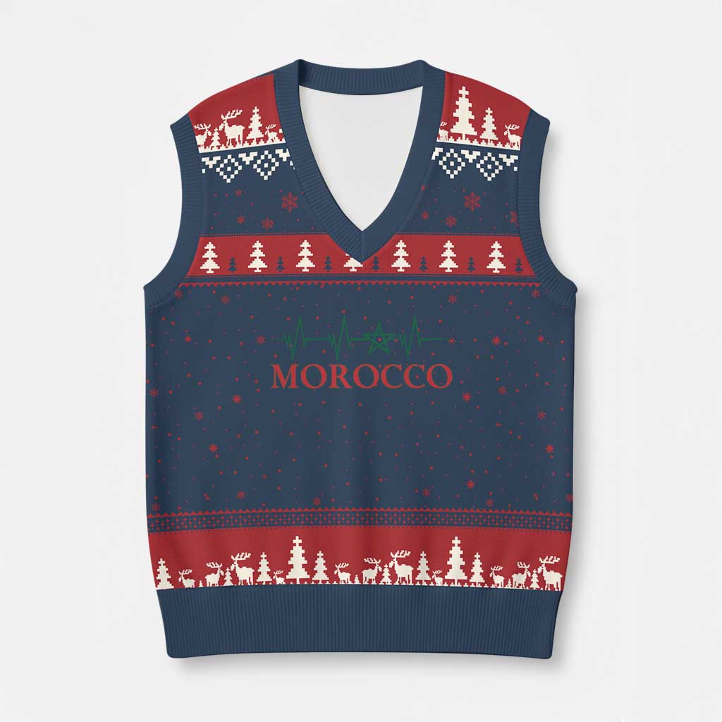 Morocco V-Neck Knit Sweater Vest Heartbeat Green Star Patriotic Pride Gift for Proud Moroccan TS10 Navy Red Print Your Wear