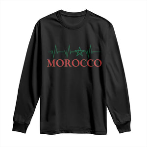 Morocco Long Sleeve Shirt Heartbeat Green Star Patriotic Pride Gift for Proud Moroccan TS10 Black Print Your Wear