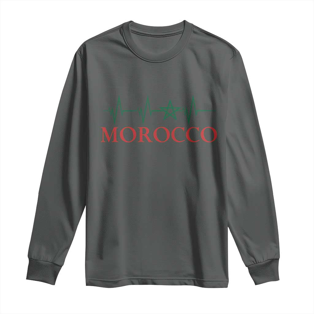 Morocco Long Sleeve Shirt Heartbeat Green Star Patriotic Pride Gift for Proud Moroccan TS10 Dark Heather Print Your Wear