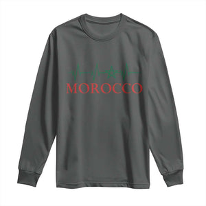 Morocco Long Sleeve Shirt Heartbeat Green Star Patriotic Pride Gift for Proud Moroccan TS10 Dark Heather Print Your Wear