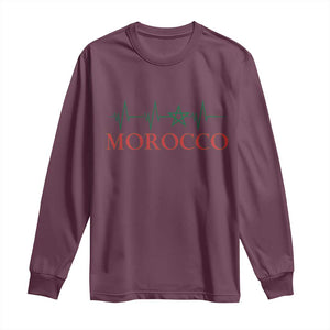 Morocco Long Sleeve Shirt Heartbeat Green Star Patriotic Pride Gift for Proud Moroccan TS10 Maroon Print Your Wear