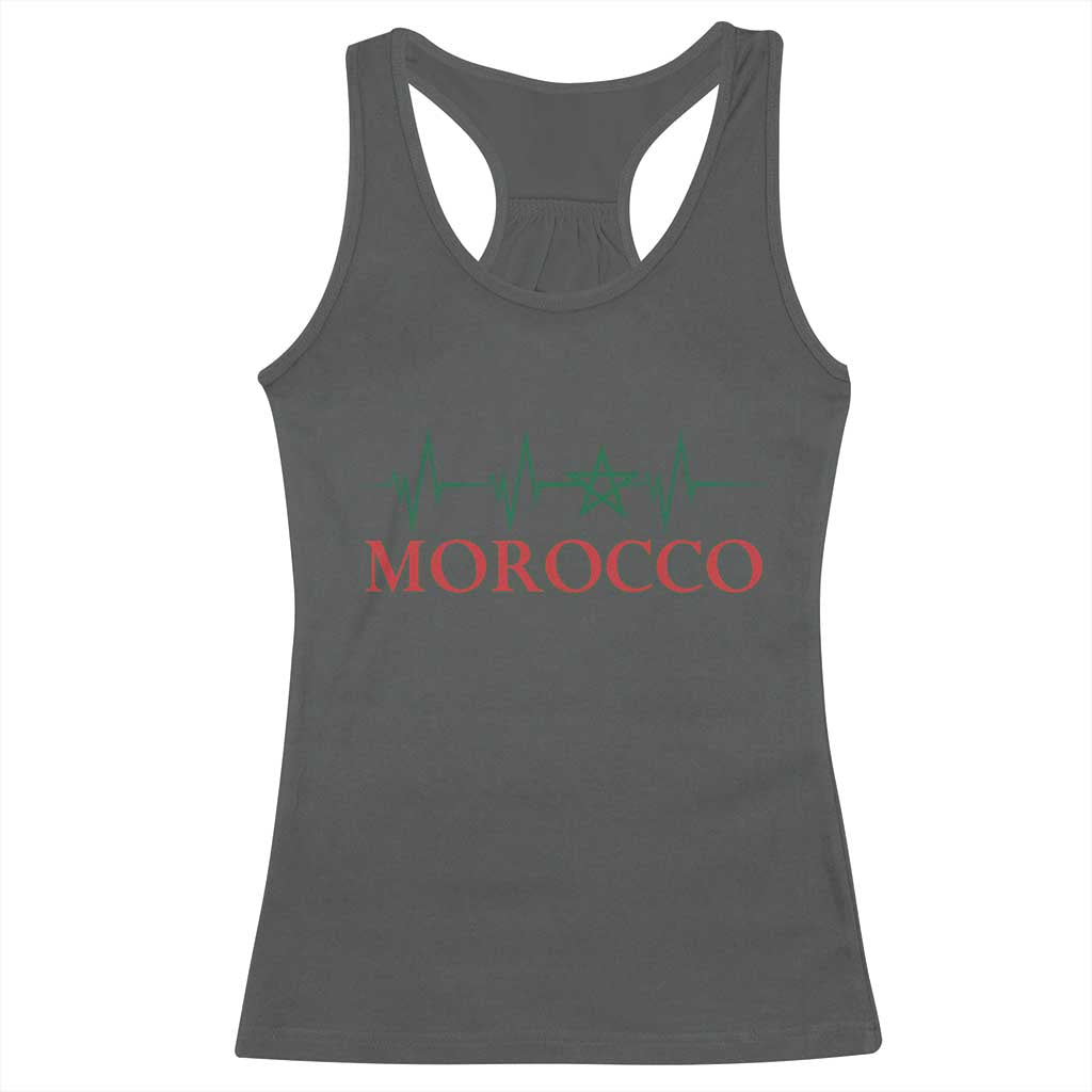 Morocco Racerback Tank Top Heartbeat Green Star Patriotic Pride Gift for Proud Moroccan TS10 Dark Heather Print Your Wear