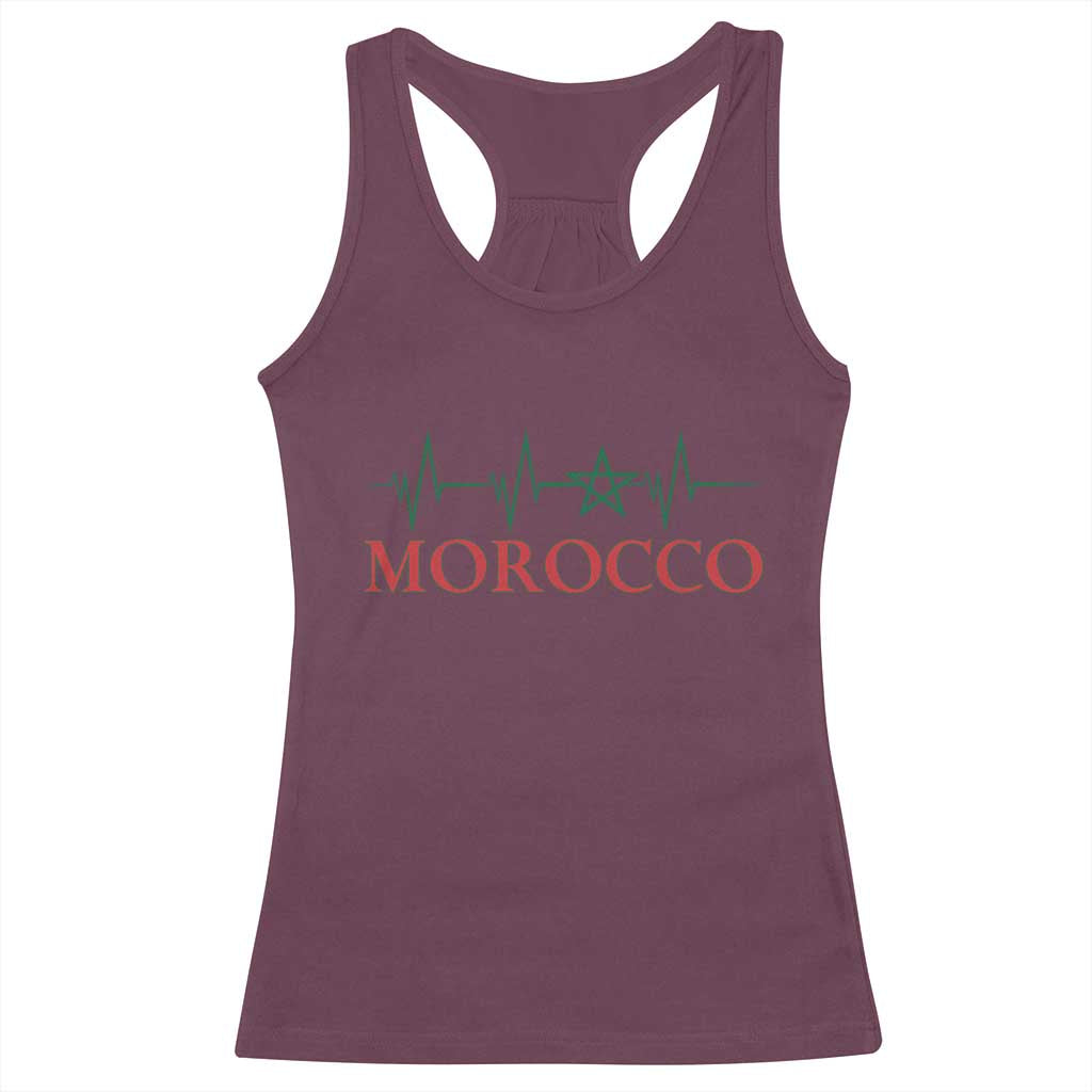 Morocco Racerback Tank Top Heartbeat Green Star Patriotic Pride Gift for Proud Moroccan TS10 Maroon Print Your Wear