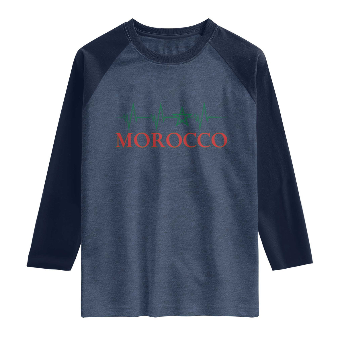 Morocco Raglan Shirt Heartbeat Green Star Patriotic Pride Gift for Proud Moroccan TS10 Heather Denim Navy Print Your Wear