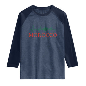 Morocco Raglan Shirt Heartbeat Green Star Patriotic Pride Gift for Proud Moroccan TS10 Heather Denim Navy Print Your Wear