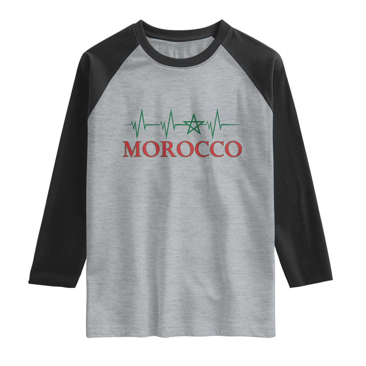Morocco Raglan Shirt Heartbeat Green Star Patriotic Pride Gift for Proud Moroccan TS10 Heather Gray Black Print Your Wear