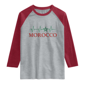Morocco Raglan Shirt Heartbeat Green Star Patriotic Pride Gift for Proud Moroccan TS10 Heather Gray Heather Red Print Your Wear