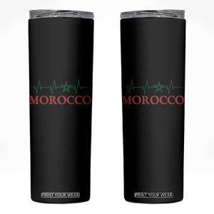 Morocco Skinny Tumbler Heartbeat Green Star Patriotic Pride Gift for Proud Moroccan TS10 Black Print Your Wear
