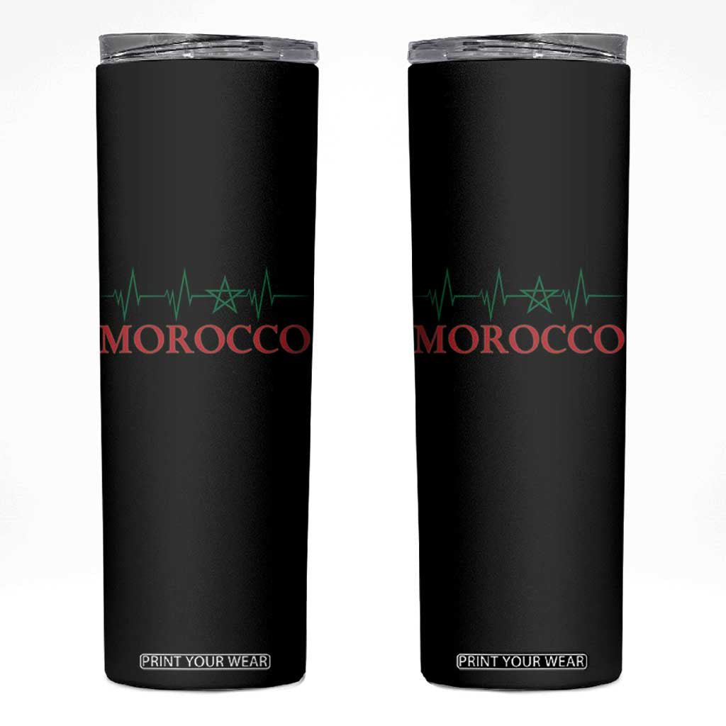 Morocco Skinny Tumbler Heartbeat Green Star Patriotic Pride Gift for Proud Moroccan TS10 Black Print Your Wear