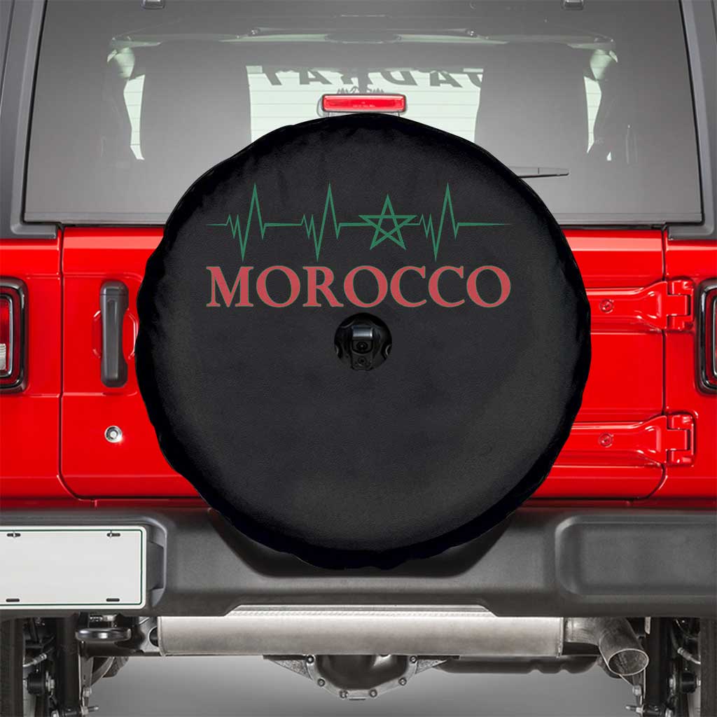Morocco Spare Tire Cover Heartbeat Green Star Patriotic Pride Gift for Proud Moroccan TS10 Black Print Your Wear