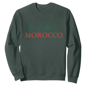 Morocco Sweatshirt Heartbeat Green Star Patriotic Pride Gift for Proud Moroccan TS10 Dark Forest Green Print Your Wear
