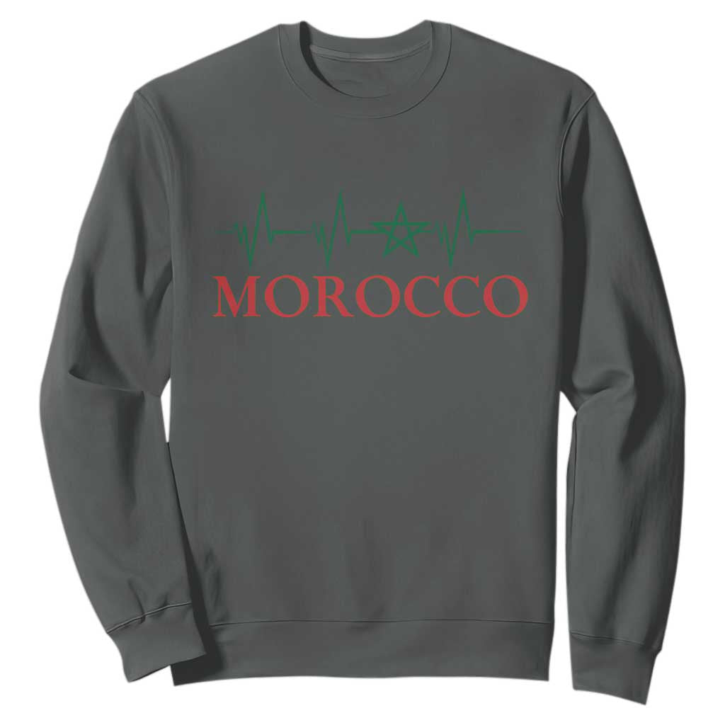 Morocco Sweatshirt Heartbeat Green Star Patriotic Pride Gift for Proud Moroccan TS10 Dark Heather Print Your Wear