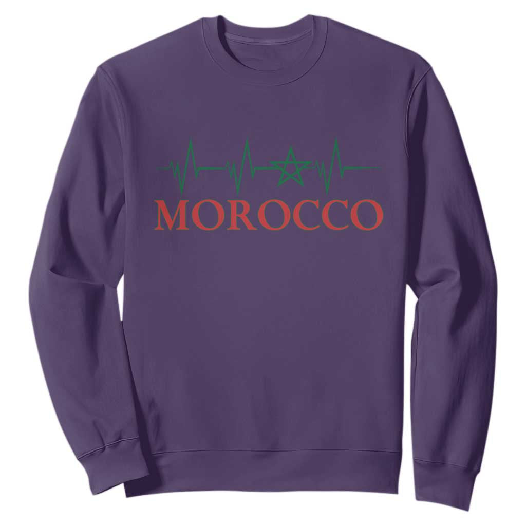 Morocco Sweatshirt Heartbeat Green Star Patriotic Pride Gift for Proud Moroccan TS10 S Purple Print Your Wear