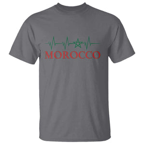 Morocco T Shirt Heartbeat Green Star Patriotic Pride Gift for Proud Moroccan TS10 Charcoal Print Your Wear