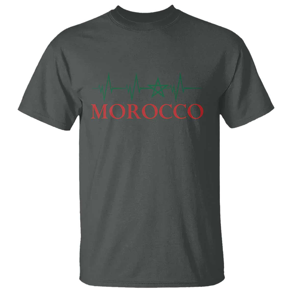Morocco T Shirt Heartbeat Green Star Patriotic Pride Gift for Proud Moroccan TS10 Dark Heather Print Your Wear