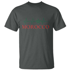 Morocco T Shirt Heartbeat Green Star Patriotic Pride Gift for Proud Moroccan TS10 Dark Heather Print Your Wear